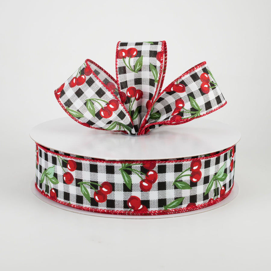 1.5" Gingham Cherries Ribbon (50 Yards)