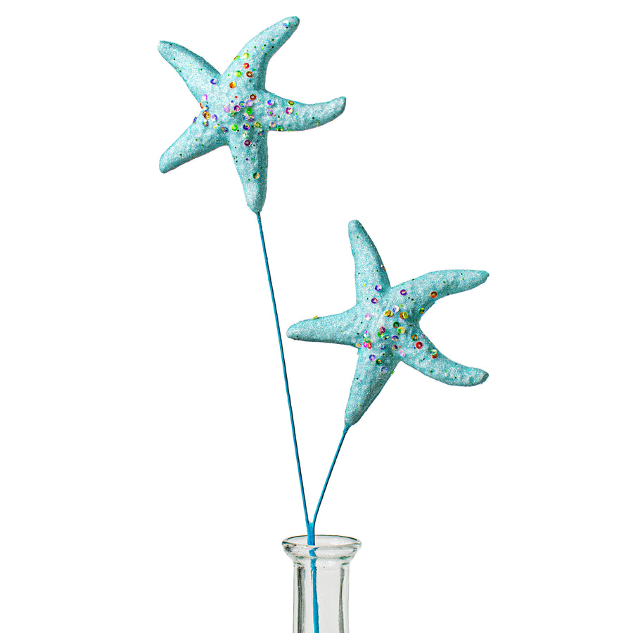 16" Glittered Foam Sea Star Pick: Blue