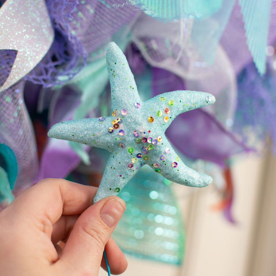 16" Glittered Foam Sea Star Pick: Blue