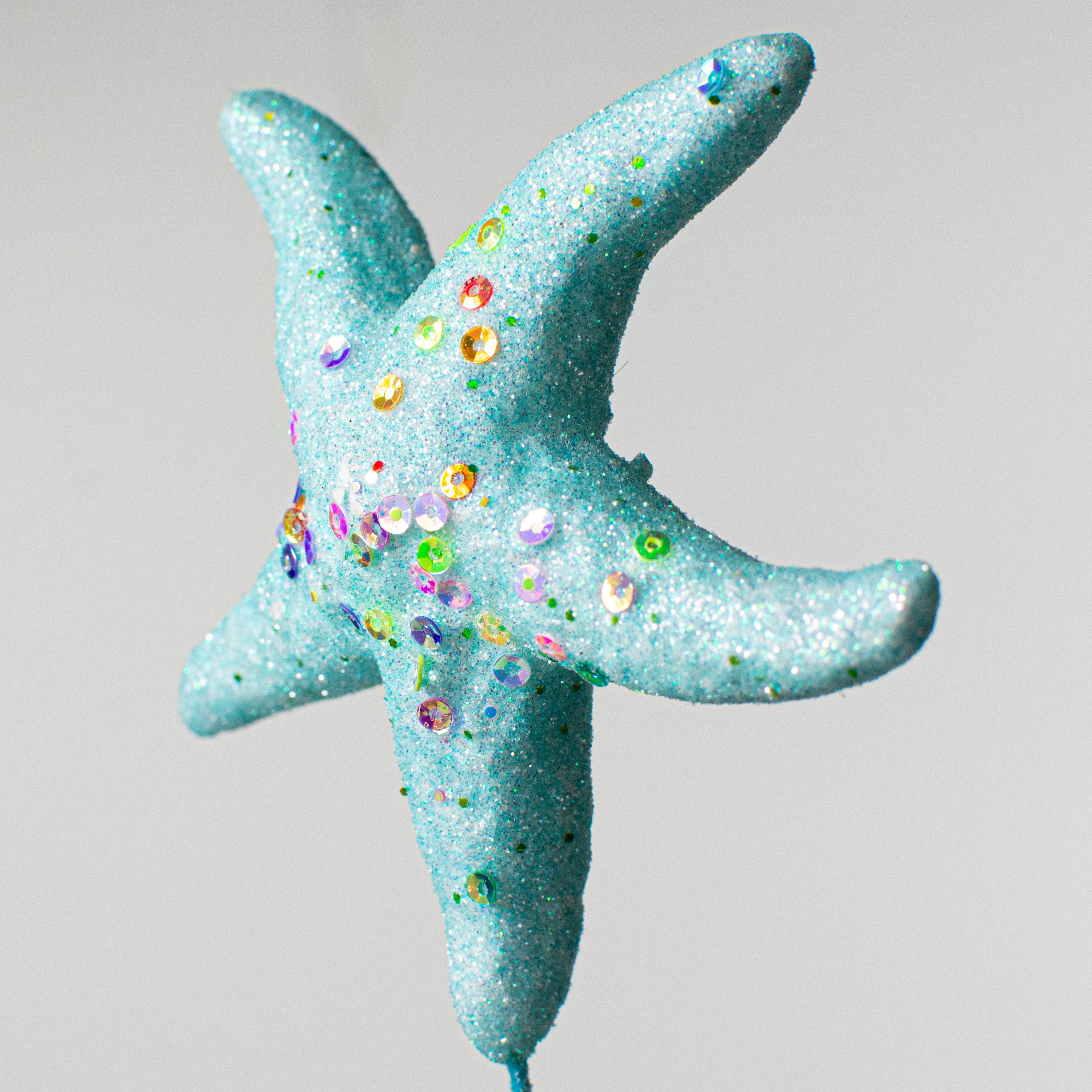 16" Glittered Foam Sea Star Pick: Blue