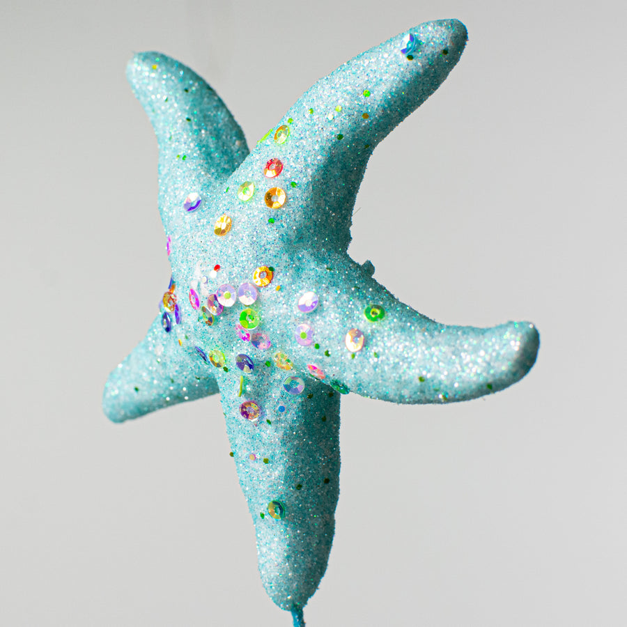 16" Glittered Foam Sea Star Pick: Blue