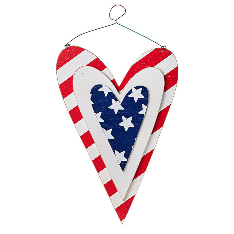16" Heart Stars & Stripes Sign: RWB