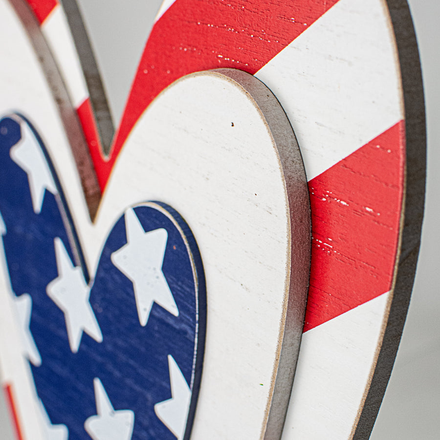 16" Heart Stars & Stripes Sign: RWB