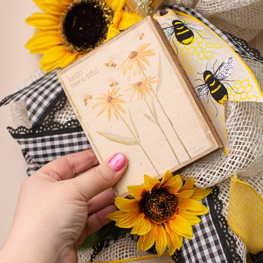 5" Wooden Block Sign: Hello Bee-u-tiful