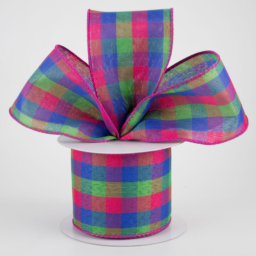 2.5" Garden Check Ribbon: Fuchsia, Royal Blue, Green (10 Yards)