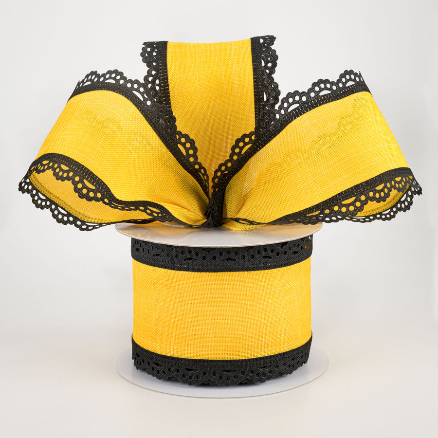 2.5" Scalloped Edge Ribbon: Black & Sun Yellow (10 Yards)