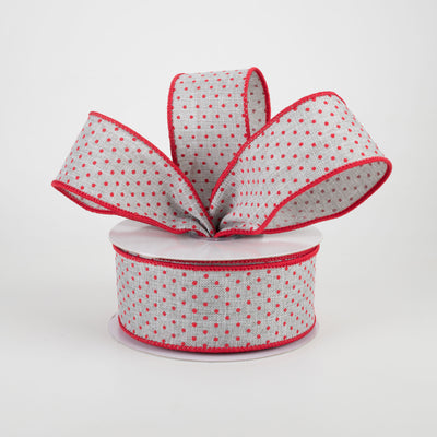 1.5" Swiss Dots Ribbon: Light Grey & Red (10 Yards)