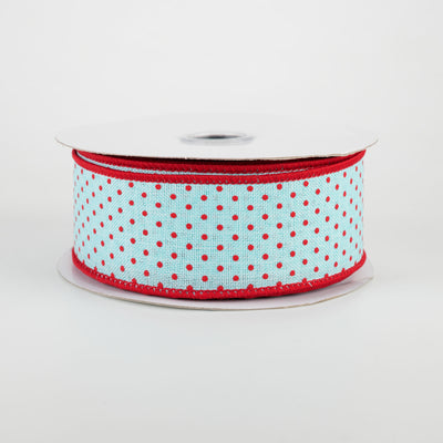 1.5" Swiss Dots Ribbon: Ice Blue & Red (10 Yards)