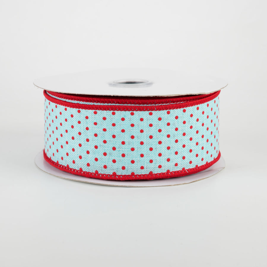 1.5" Swiss Dots Ribbon: Ice Blue & Red (10 Yards)