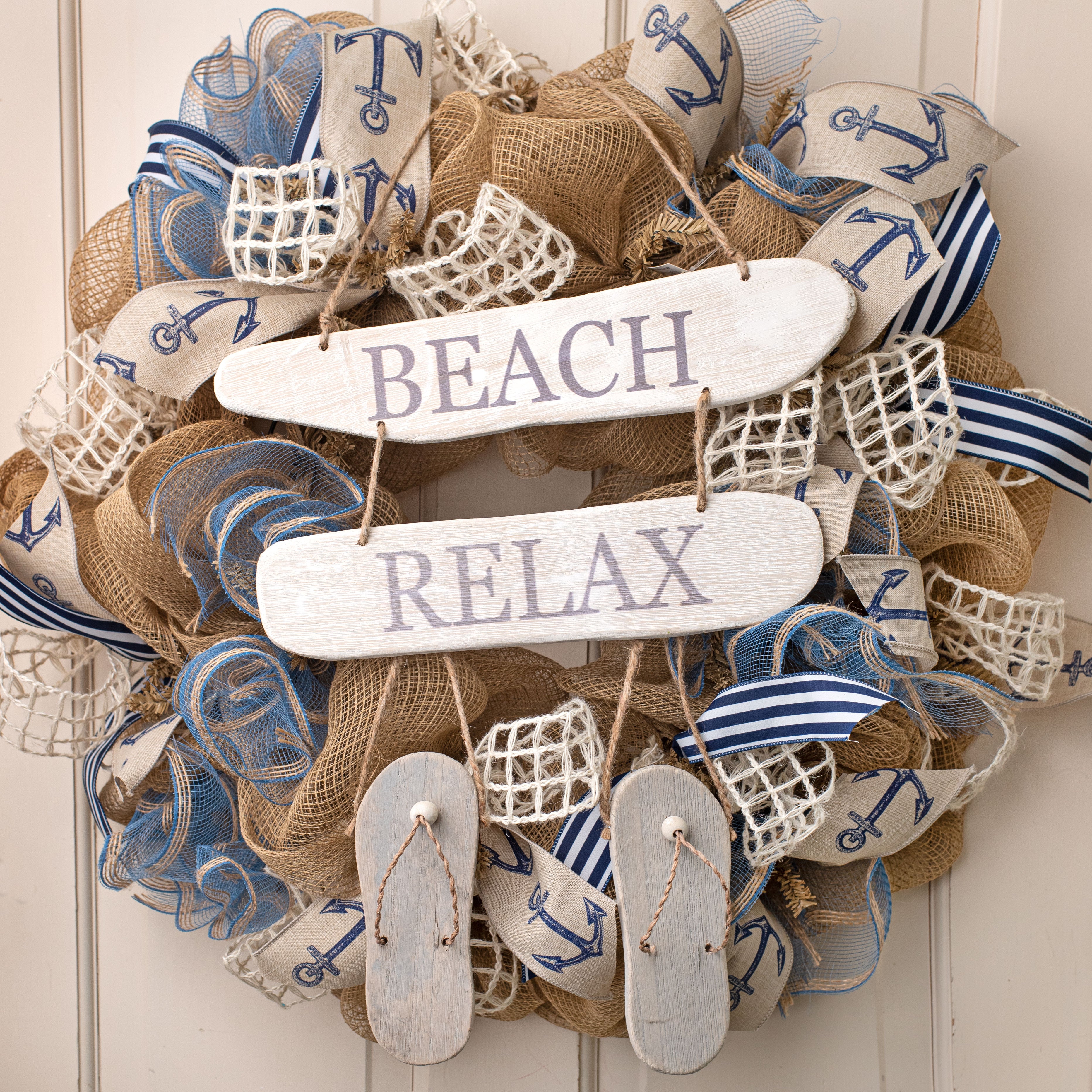 24" Beach Relax Driftwood Flip Flop Sign