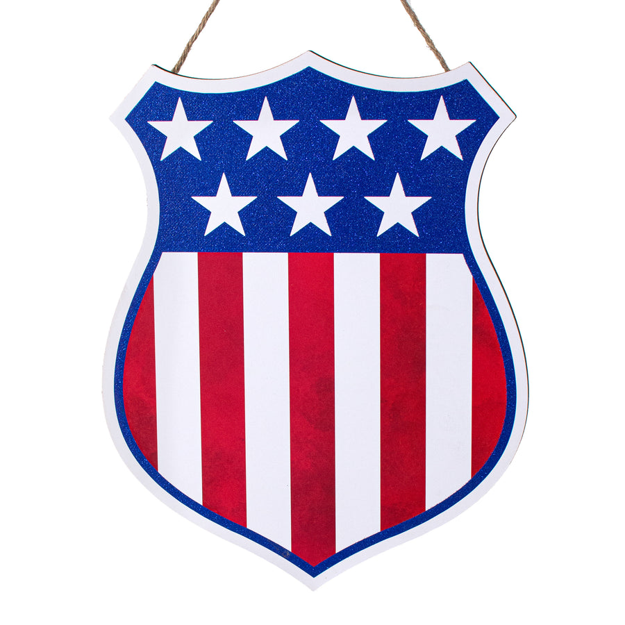 12" Wooden Sign: American Flag Badge