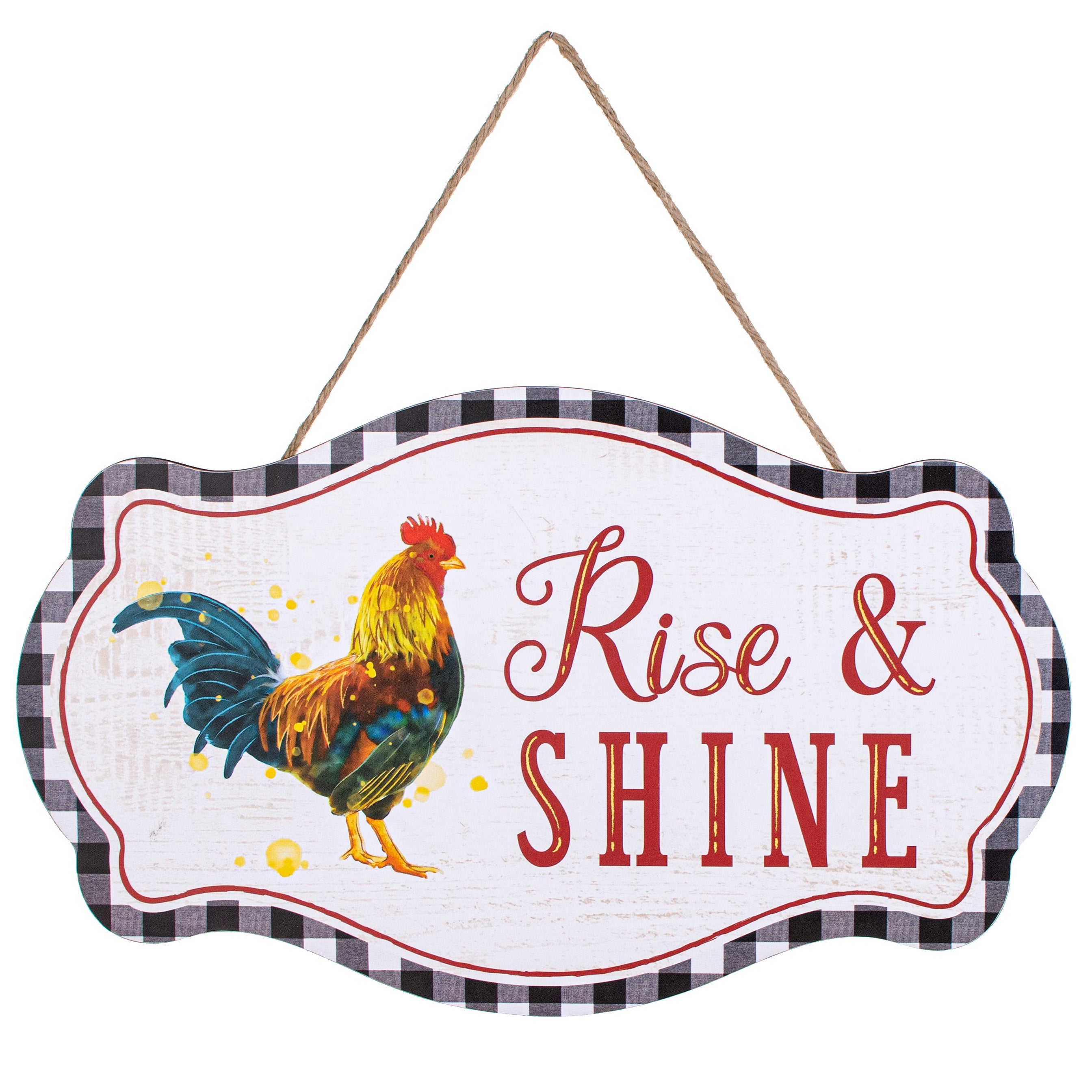 12" Scalloped Wooden Sign: Rise & Shine Rooster