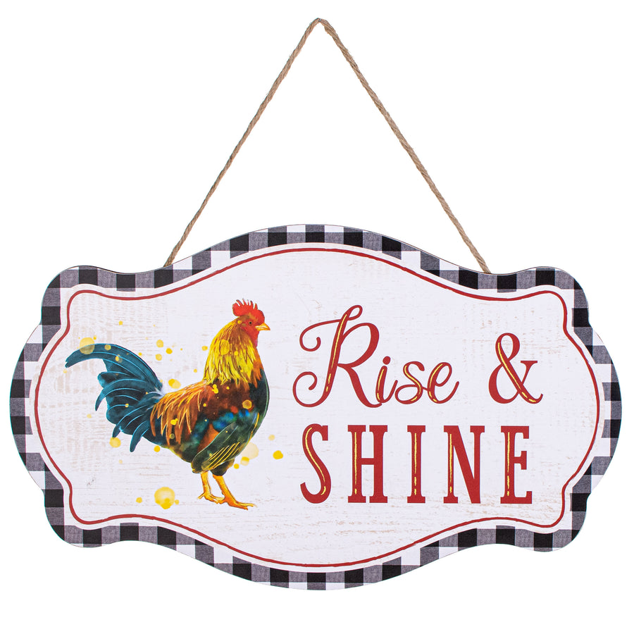 12" Scalloped Wooden Sign: Rise & Shine Rooster