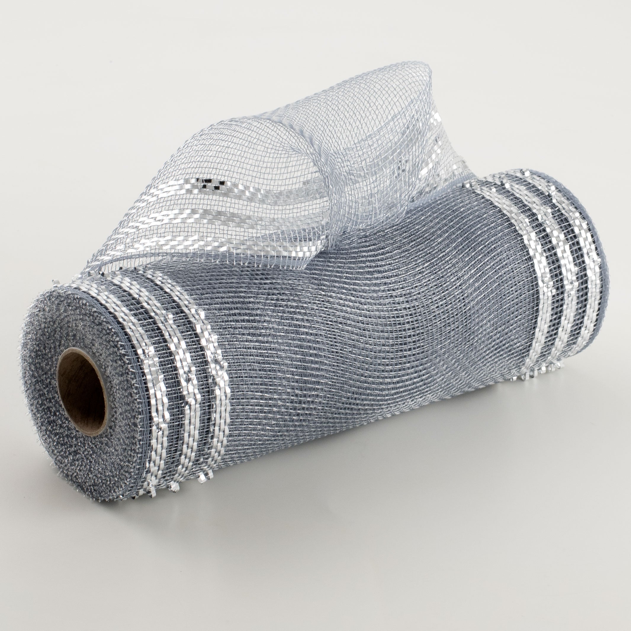 10" Border Stripe Metallic Mesh: Silver