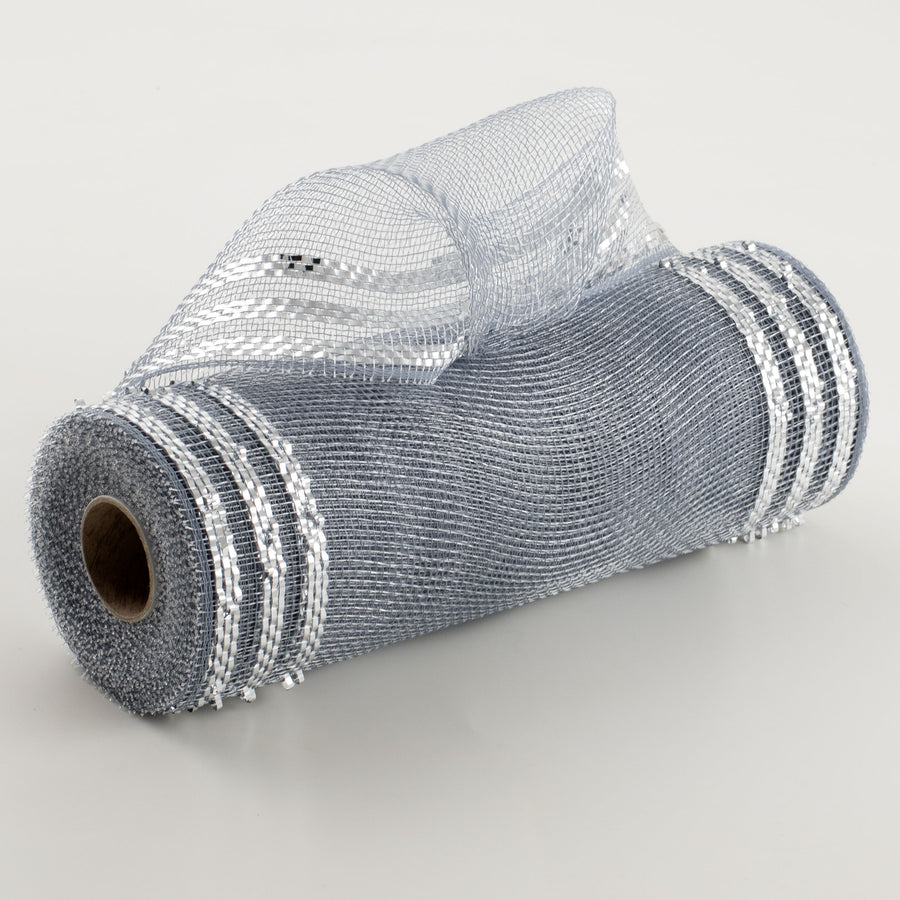 10" Border Stripe Metallic Mesh: Silver