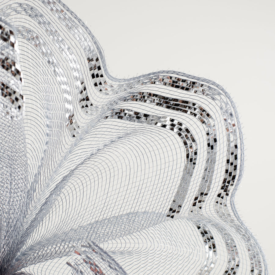 10" Border Stripe Metallic Mesh: Silver