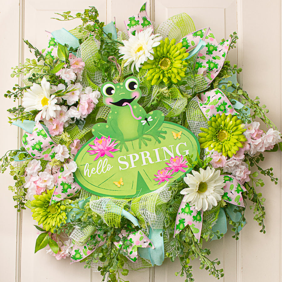 12" Wooden Sign: Spring Glitter Frog
