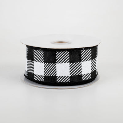 1.5" Printed Plaid Check Ribbon: Black & White (10 Yards)