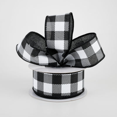 1.5" Printed Plaid Check Ribbon: Black & White (10 Yards)