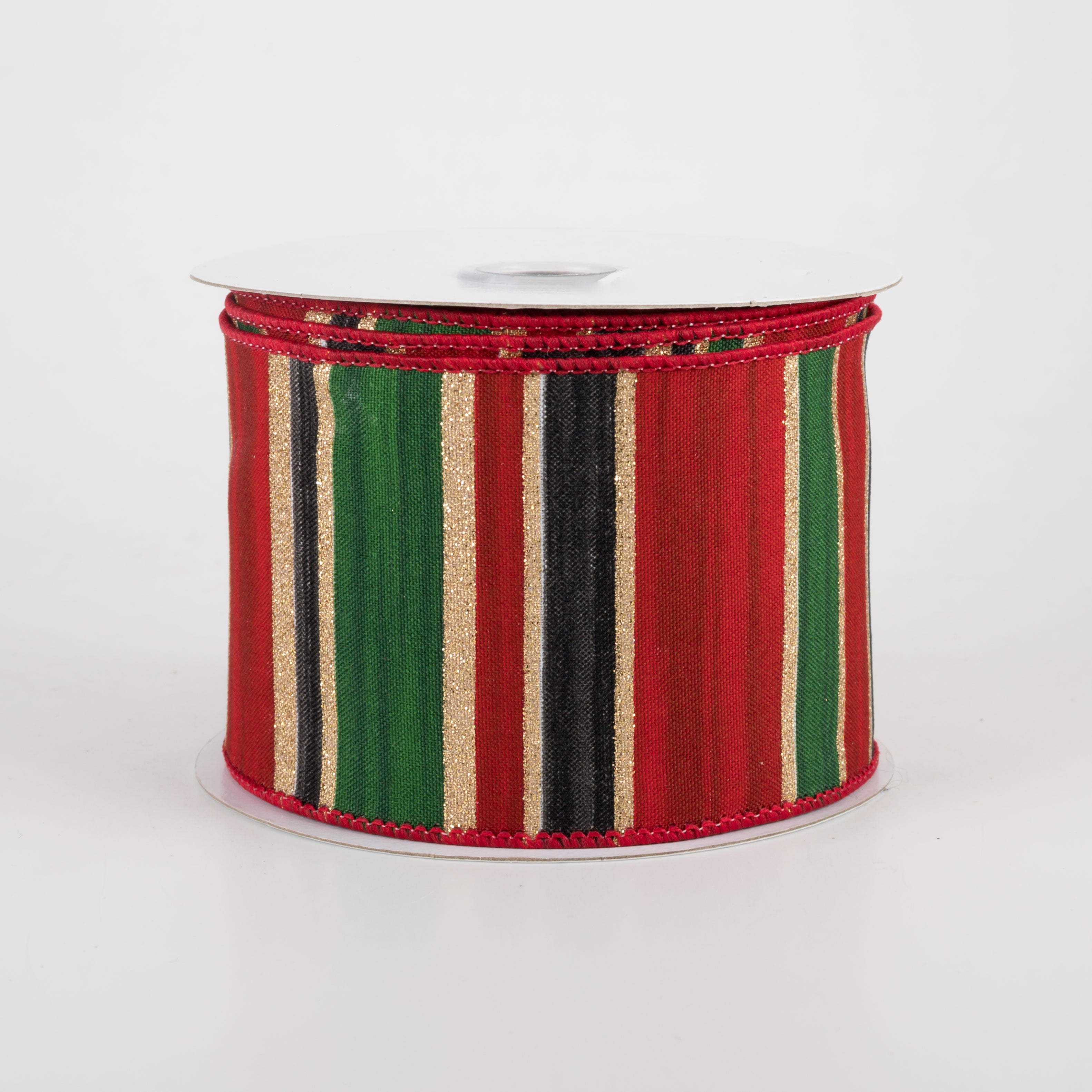 2.5" Multi Width Horizontal Stripe Ribbon: Gold, Red, Black, Emerald (10 Yards)