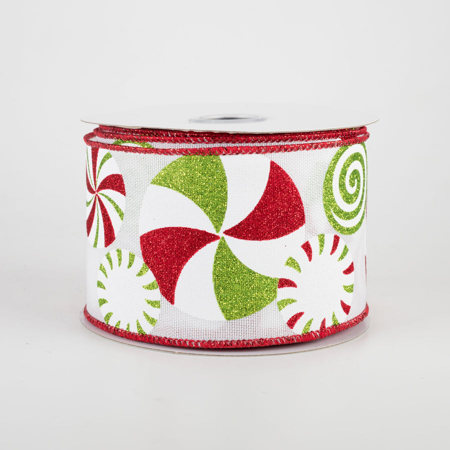 2.5" Bold Peppermints Ribbon: White (10 Yards)