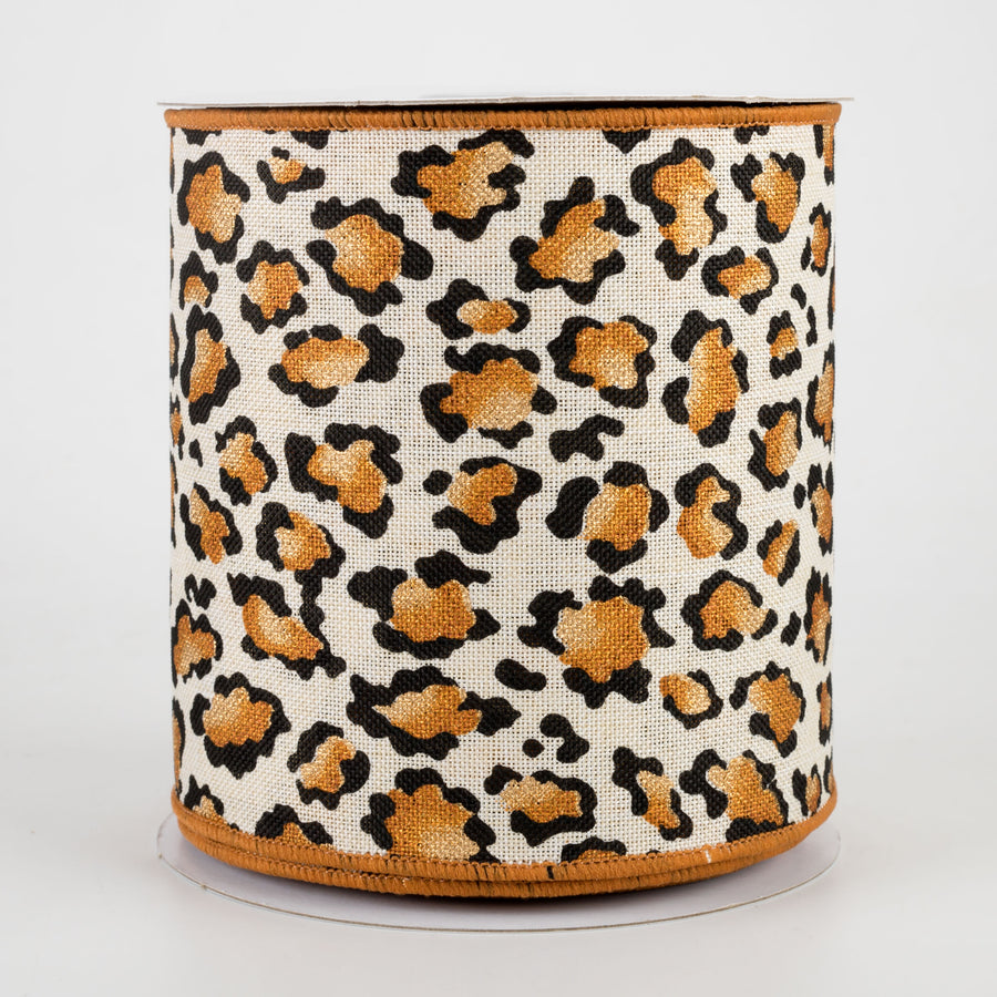 4" Metallic Animal Print Ribbon: Cream (10 Yards)