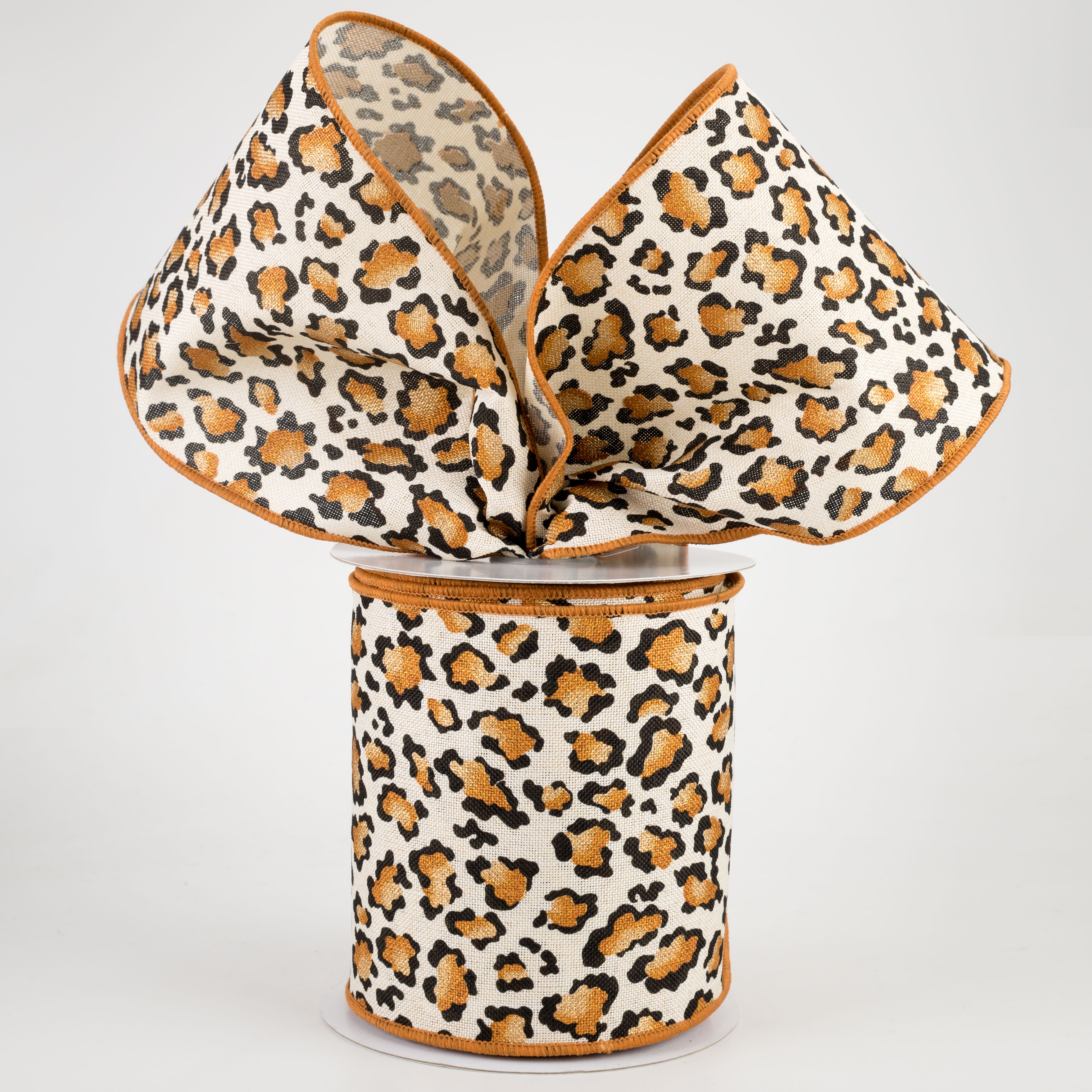 4" Metallic Animal Print Ribbon: Cream (10 Yards)