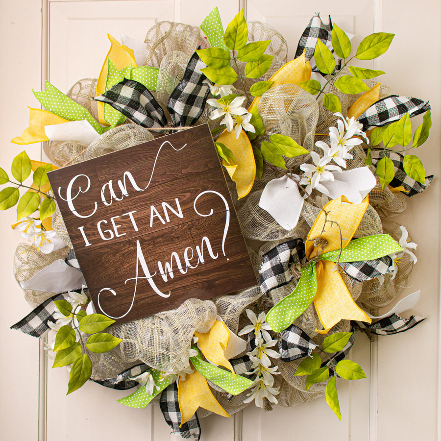 10" Square Wooden Sign: Can I Get An Amen