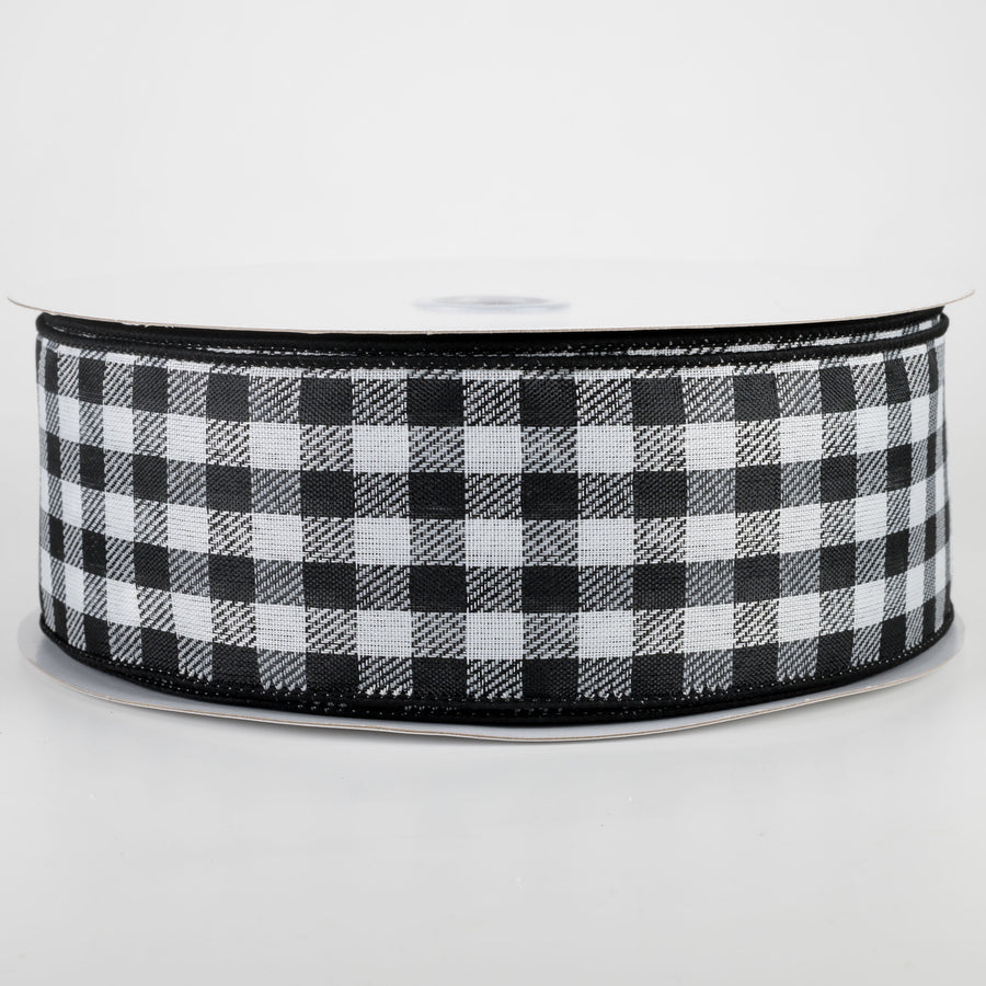 2.5" Woven Diagonal Check Ribbon: Black & White (50 Yards)