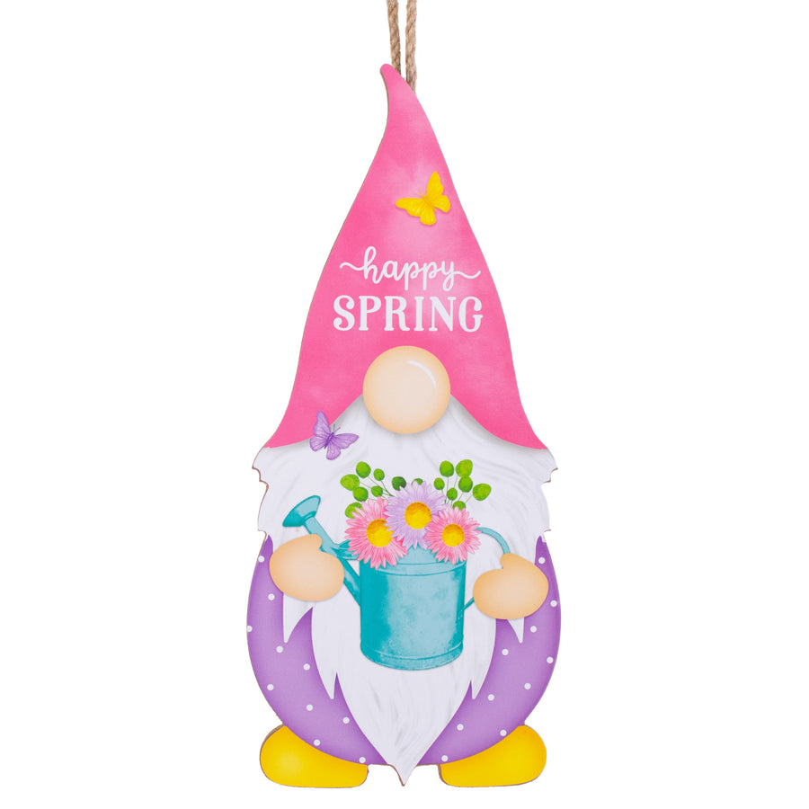 13" Spring Watering Can Gnome Shape Sign
