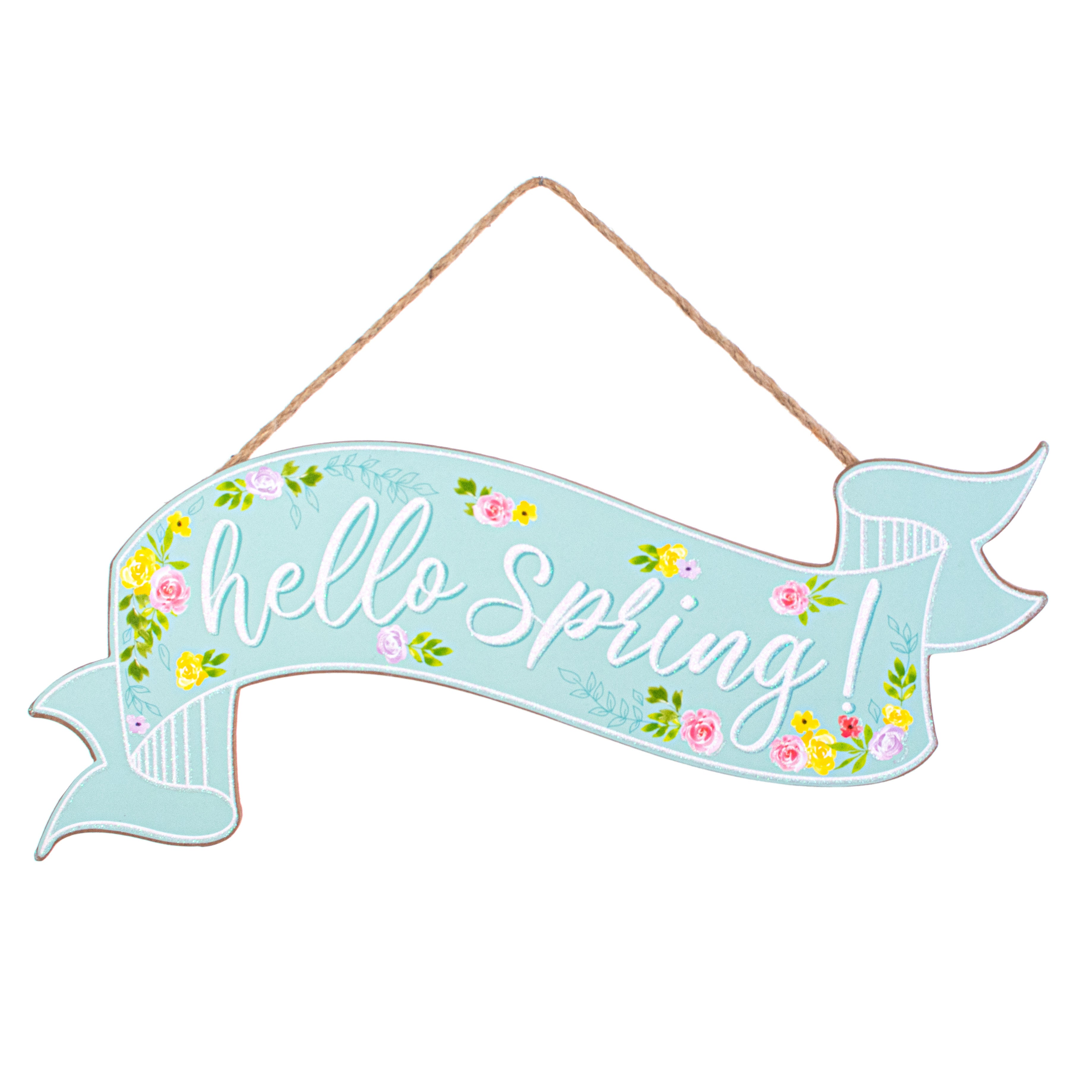 15" Wooden Sign: Hello Spring Banner