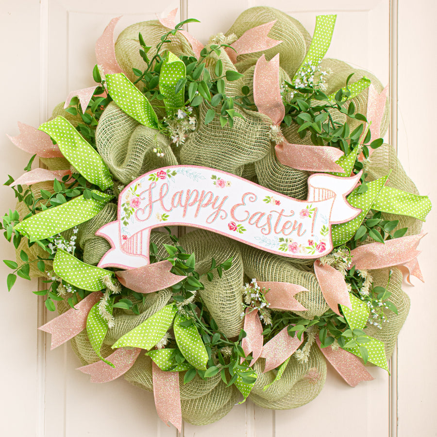 15" Wooden Sign: Happy Easter Banner