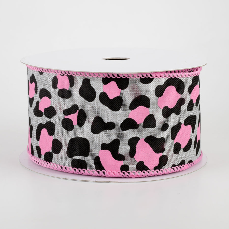 2.5" Pink Leopard Print on Royal Ribbon: Gray (10 Yards)