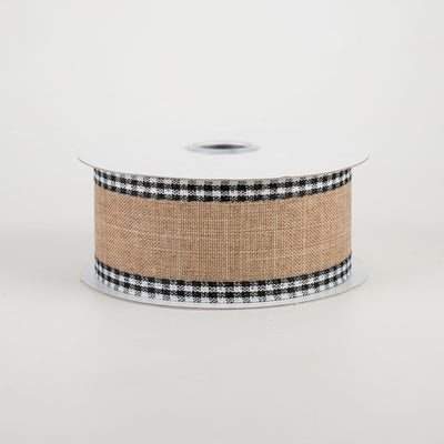 1.5" Black Gingham Edge Ribbon: Light Beige (10 Yards)