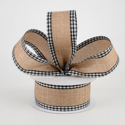1.5" Black Gingham Edge Ribbon: Light Beige (10 Yards)