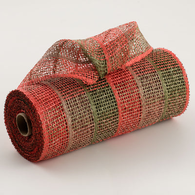 10" Poly Burlap Check Plaid Mesh: Brick Red, Brown & Olive Green