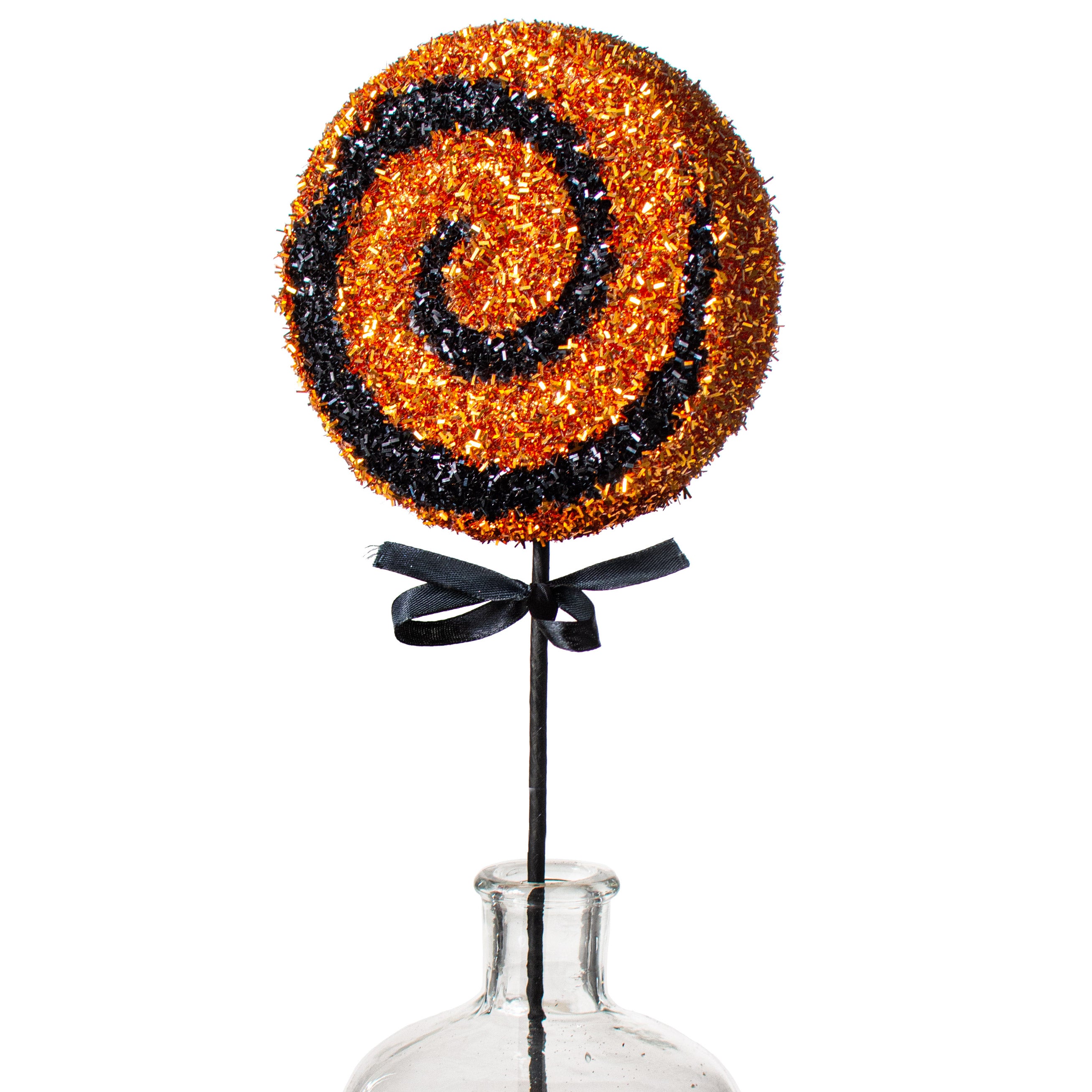 22" Tinsel Lollipop Pick: Orange & Black