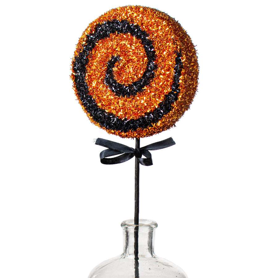 22" Tinsel Lollipop Pick: Orange & Black
