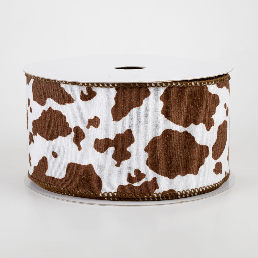 2.5" Fuzzy Cow Print Ribbon: White & Brown (10 Yards)