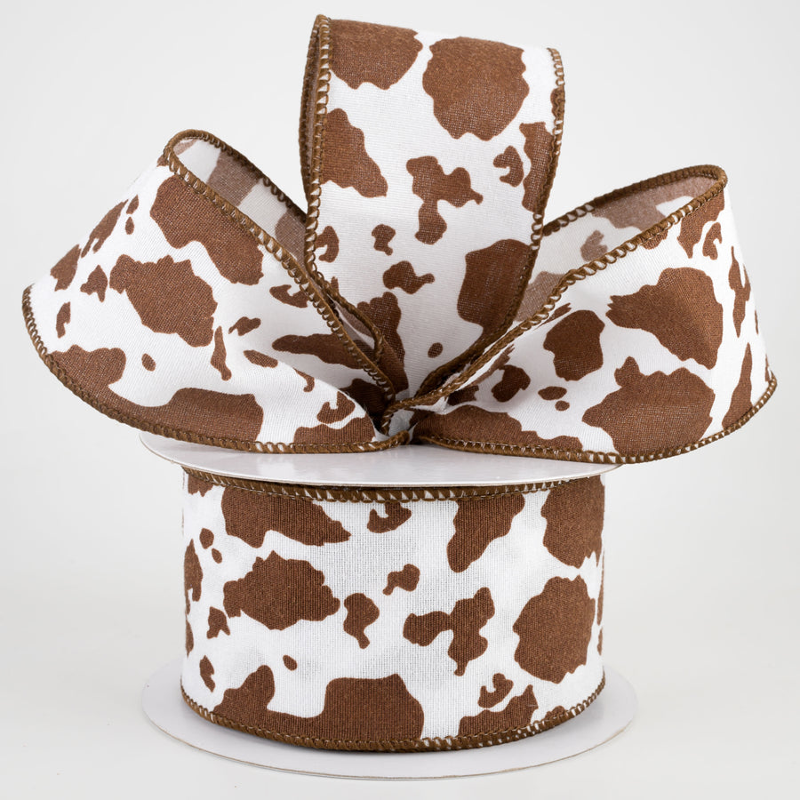 2.5" Fuzzy Cow Print Ribbon: White & Brown (10 Yards)
