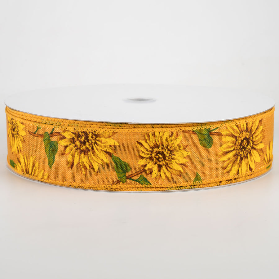 1.5" Linen Sunflower Ribbon: Golden Yellow (50 Yards)