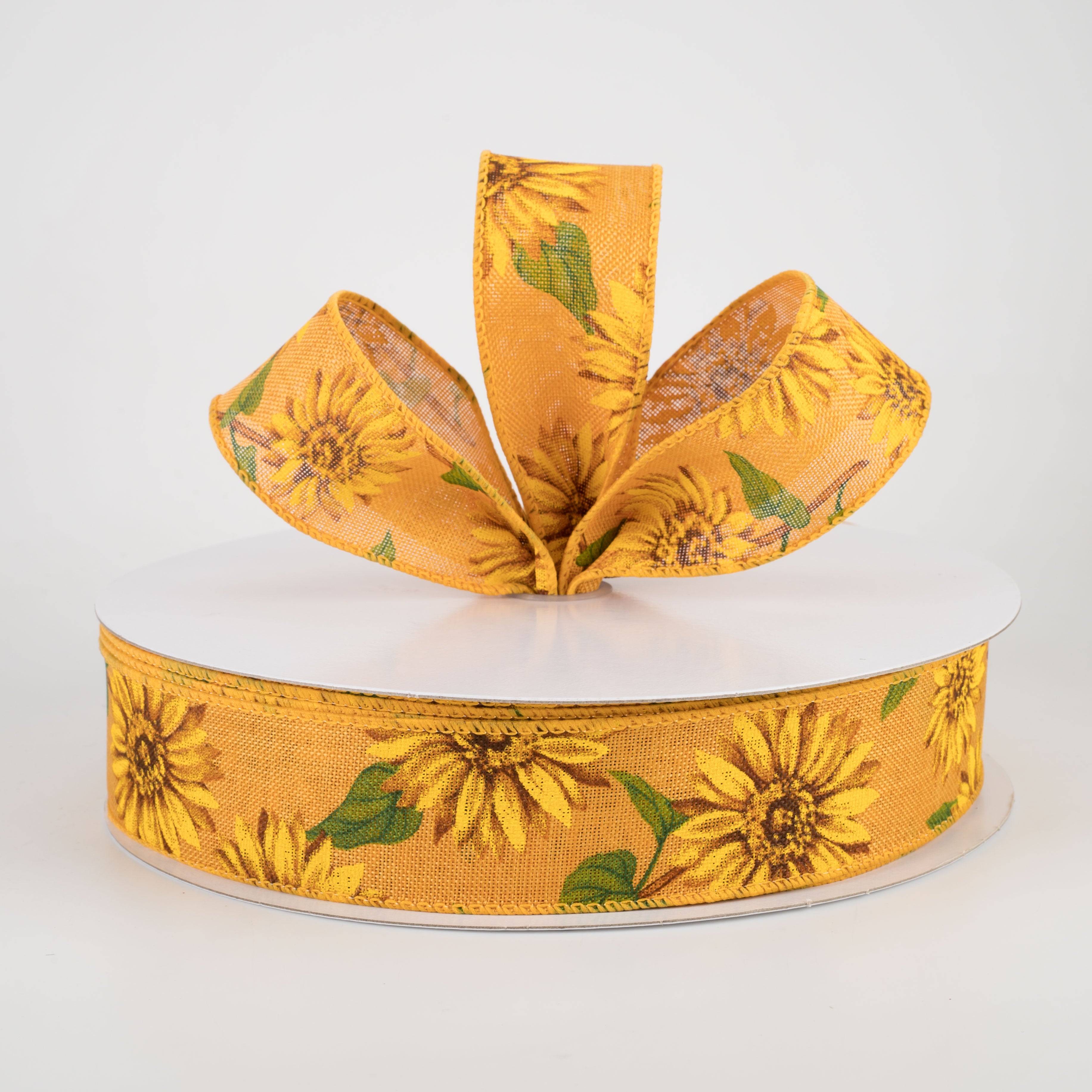 1.5" Linen Sunflower Ribbon: Golden Yellow (50 Yards)
