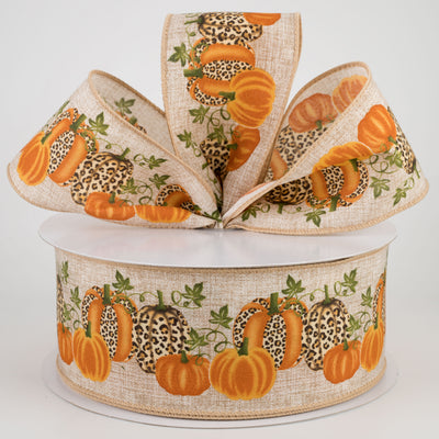 2.5" Cheetah Pumpkin Natural Ribbon: Orange (50 Yards)
