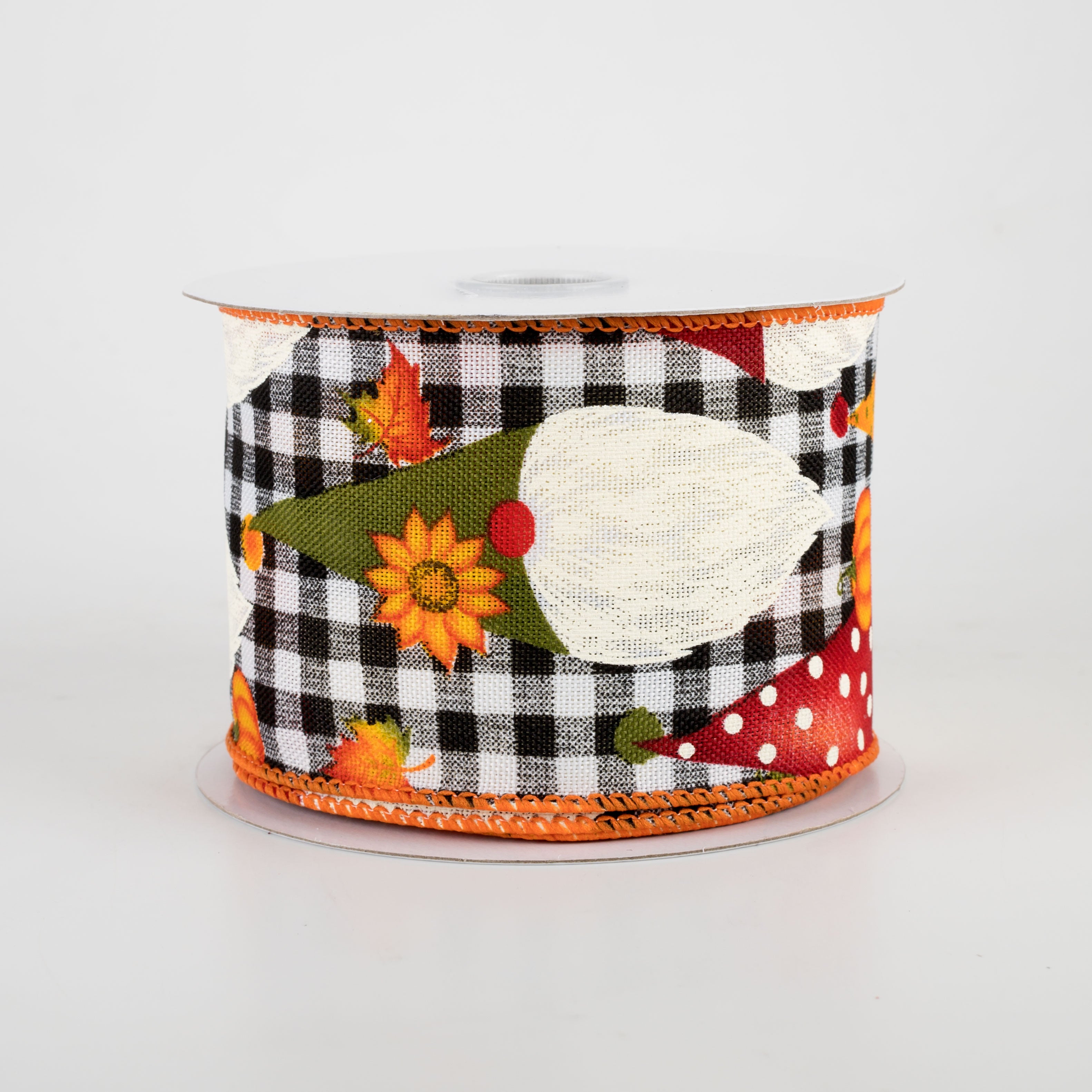 2.5" Black & White Check Fall Gnomes Ribbon (10 Yards)