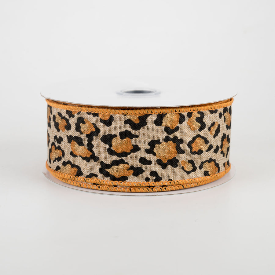 1.5" Metallic Animal Print Ribbon: Light Beige (10 Yards)