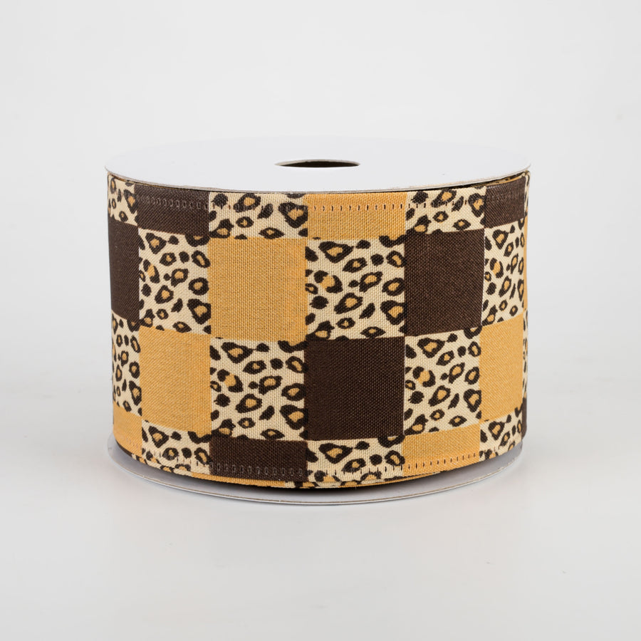 2.5" Cheetah Check Ribbon: Sunflower Yellow & Brown (10 Yards)