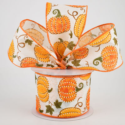 2.5" Dotted Pumpkin Faux Burlap Ribbon: Ivory (10 Yards)