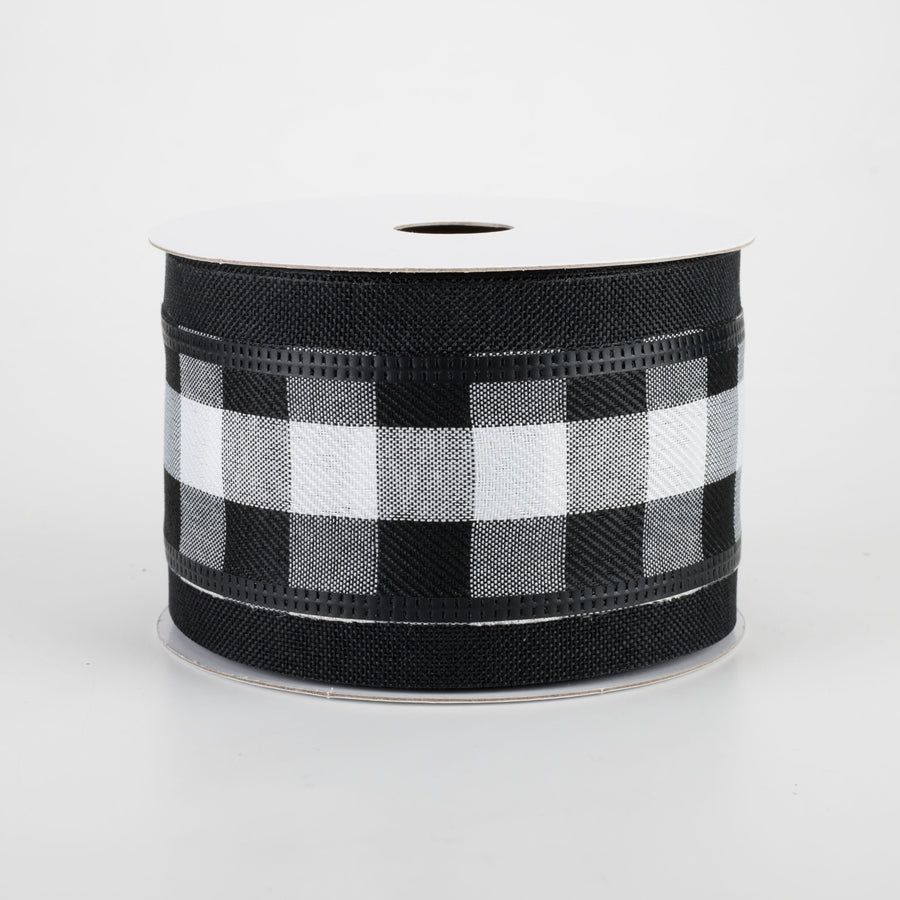 2.5" Black & White Buffalo Plaid Ribbon: Black Edge (10 Yards)