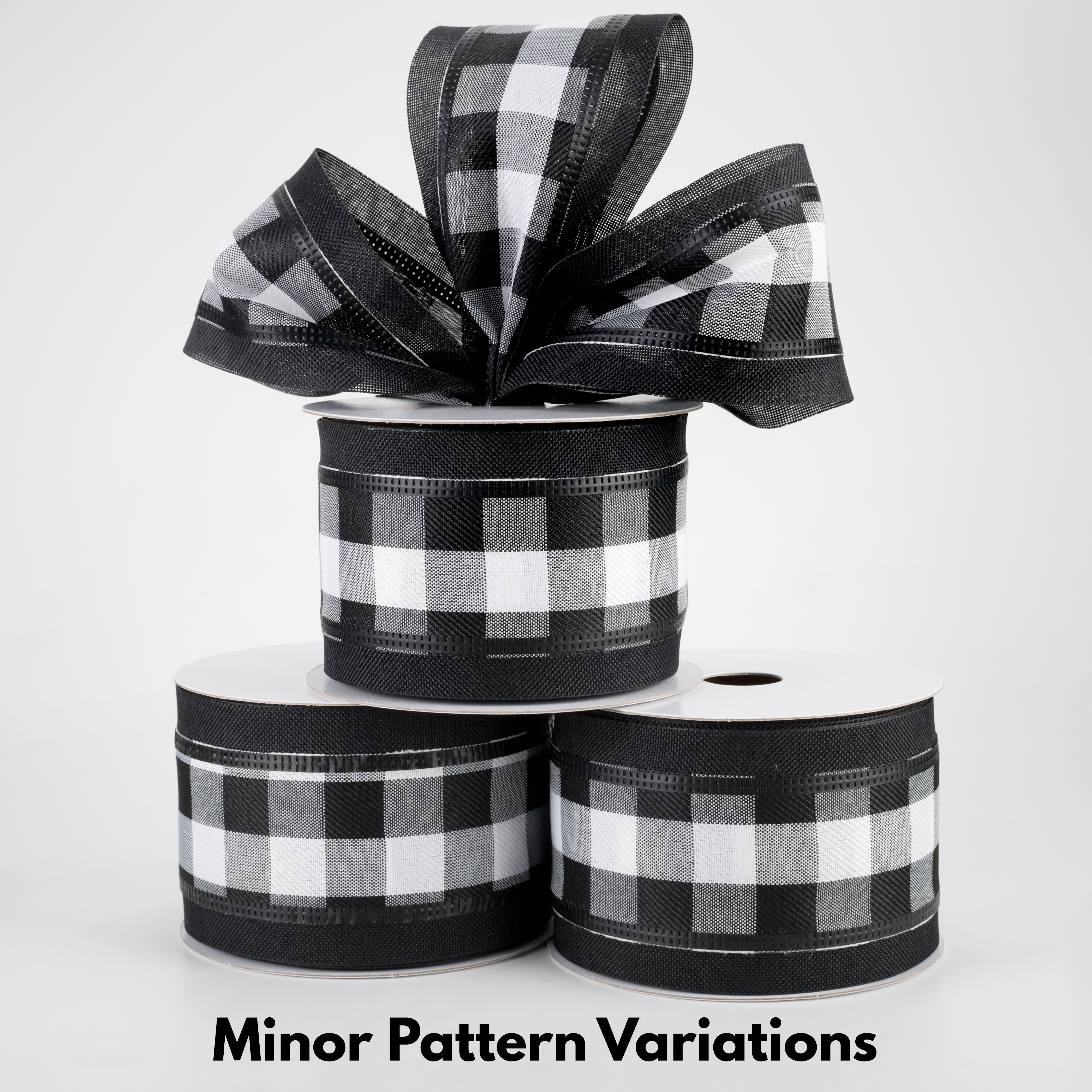 2.5" Black & White Buffalo Plaid Ribbon: Black Edge (10 Yards)