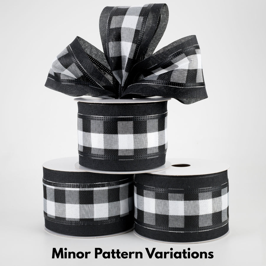 2.5" Black & White Buffalo Plaid Ribbon: Black Edge (10 Yards)